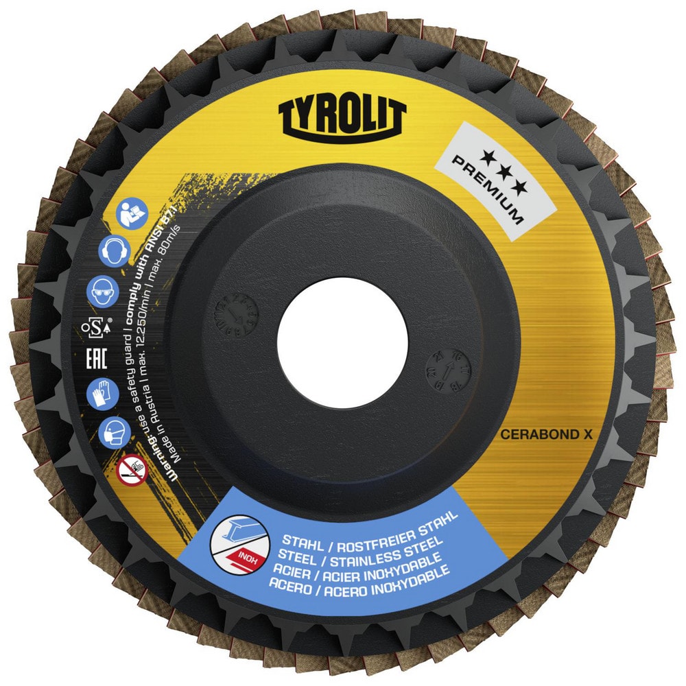 Flap Disc: 4-1/2" Dia, 5/8-11" Hole, 40 Grit, Ceramic, Type 29