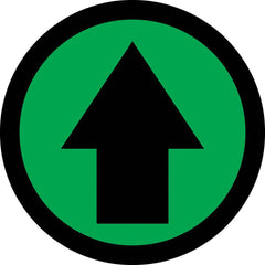 Adhesive Backed Floor Signs; Message Type: Traffic Control; Message/Graphic: Graphic Only; Message or Graphic: Graphic Only; Legend: Arrow Graphic; Material: Vinyl; Legend Color: Black; Color: Black, Green; Shape: Circle