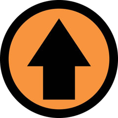 Adhesive Backed Floor Signs; Message Type: Traffic Control; Message/Graphic: Graphic Only; Message or Graphic: Graphic Only; Legend: Arrow Graphic; Material: Vinyl; Legend Color: Black; Color: Black, Orange; Shape: Circle