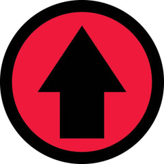 Adhesive Backed Floor Signs; Message Type: Traffic Control; Message/Graphic: Graphic Only; Message or Graphic: Graphic Only; Legend: Arrow Graphic; Material: Vinyl; Legend Color: Black; Color: Red, Black; Shape: Circle