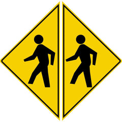 Adhesive Backed Floor Signs; Message Type: Traffic Control; Message/Graphic: Graphic Only; Message or Graphic: Graphic Only; Legend: Pedestrian Crossing Graphic; Material: Vinyl; Legend Color: Black; Color: Yellow, Black; Shape: Diamond
