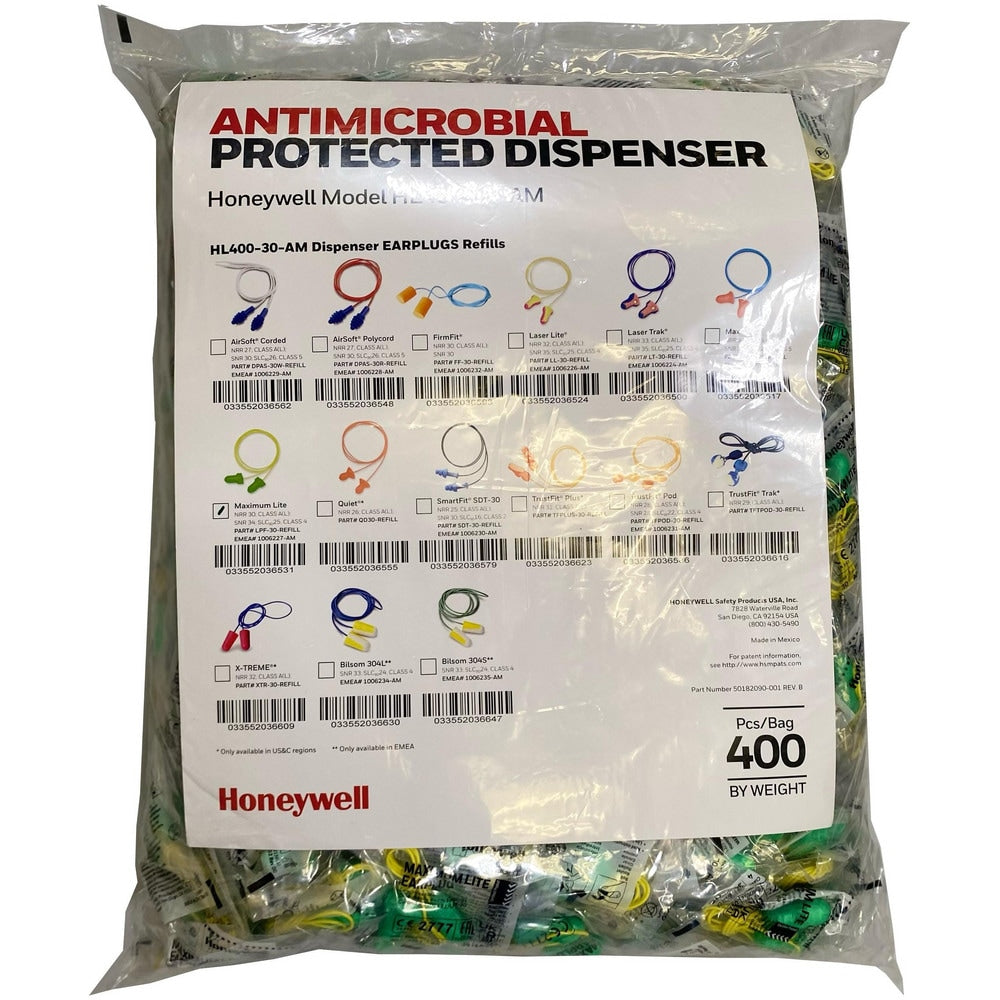 Earplug Dispenser Refill: 5 Bags Pr, PU Foam, Contoured T-Shape Shape, 30.00 dB