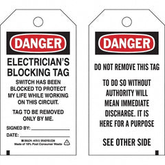 Lockout Tag: 5-3/4" High, 3" Wide, Paper, "DANGER"