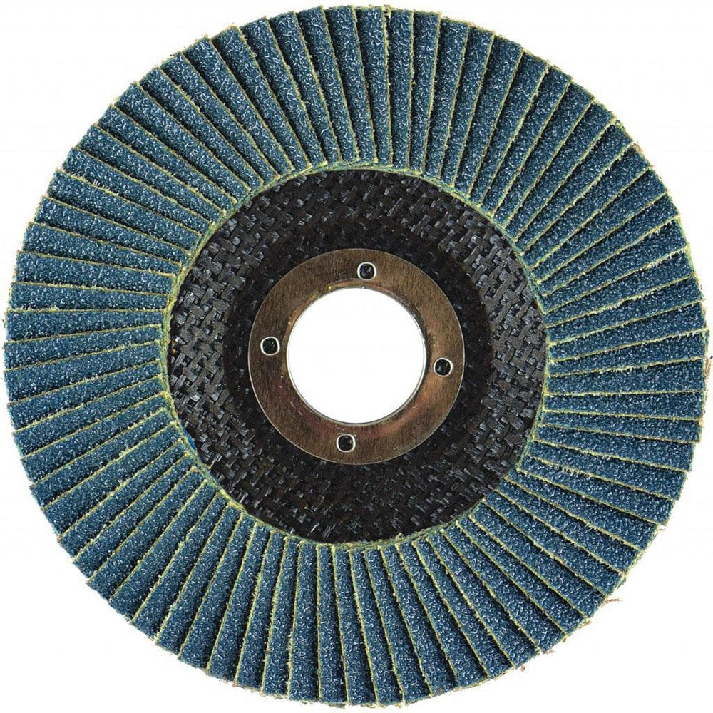 Flap Disc: 4-1/2" Dia, 7/8" Hole, 80 Grit, Zirconia Alumina, Type 27