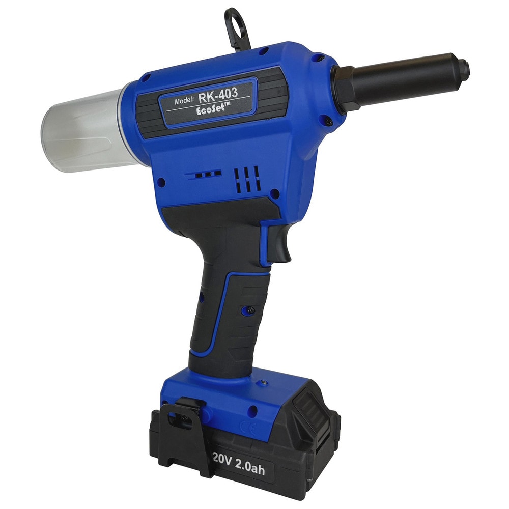 RK-403 EcoSet™ Cordless Riveting Tool: 1/8" to 1/4" Rivet Capacity, 20V, 1.06" Stroke Length, 4500 lbf Pull Force