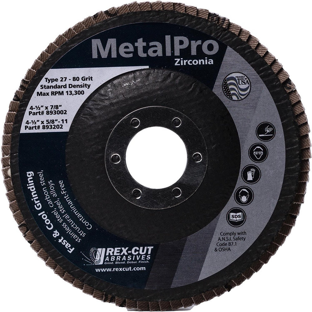 Flap Disc: 7" Dia, 7/8" Hole, 40 Grit, Zirconia Alumina, Type 27