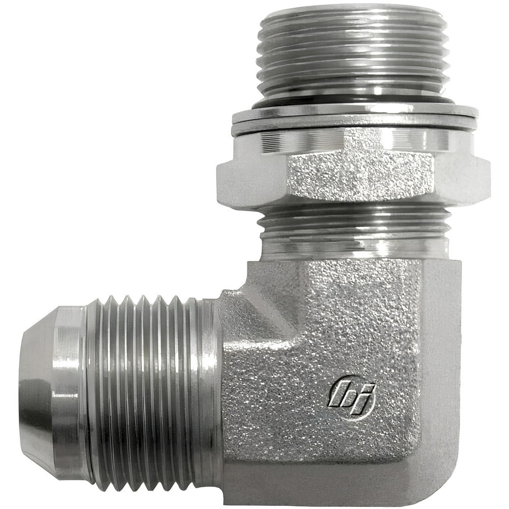 Steel Flared Tube 90 Deg Elbow: 9/16-18 x M14x1.5 Thread, 37 deg Flared Angle