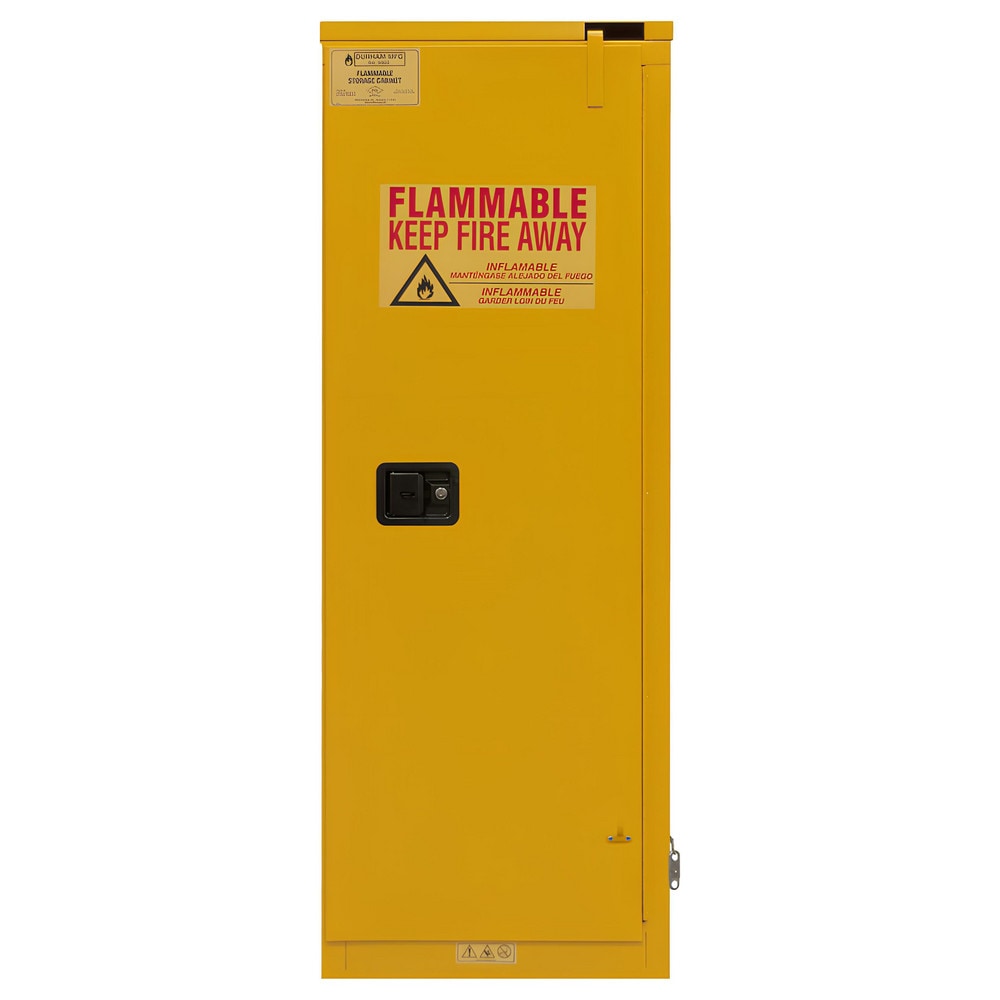 Flammable & Hazardous Storage Cabinets: 22.000 gal Drum, 1.000 Door, 2 Shelf, Self Closing, Safety Yellow