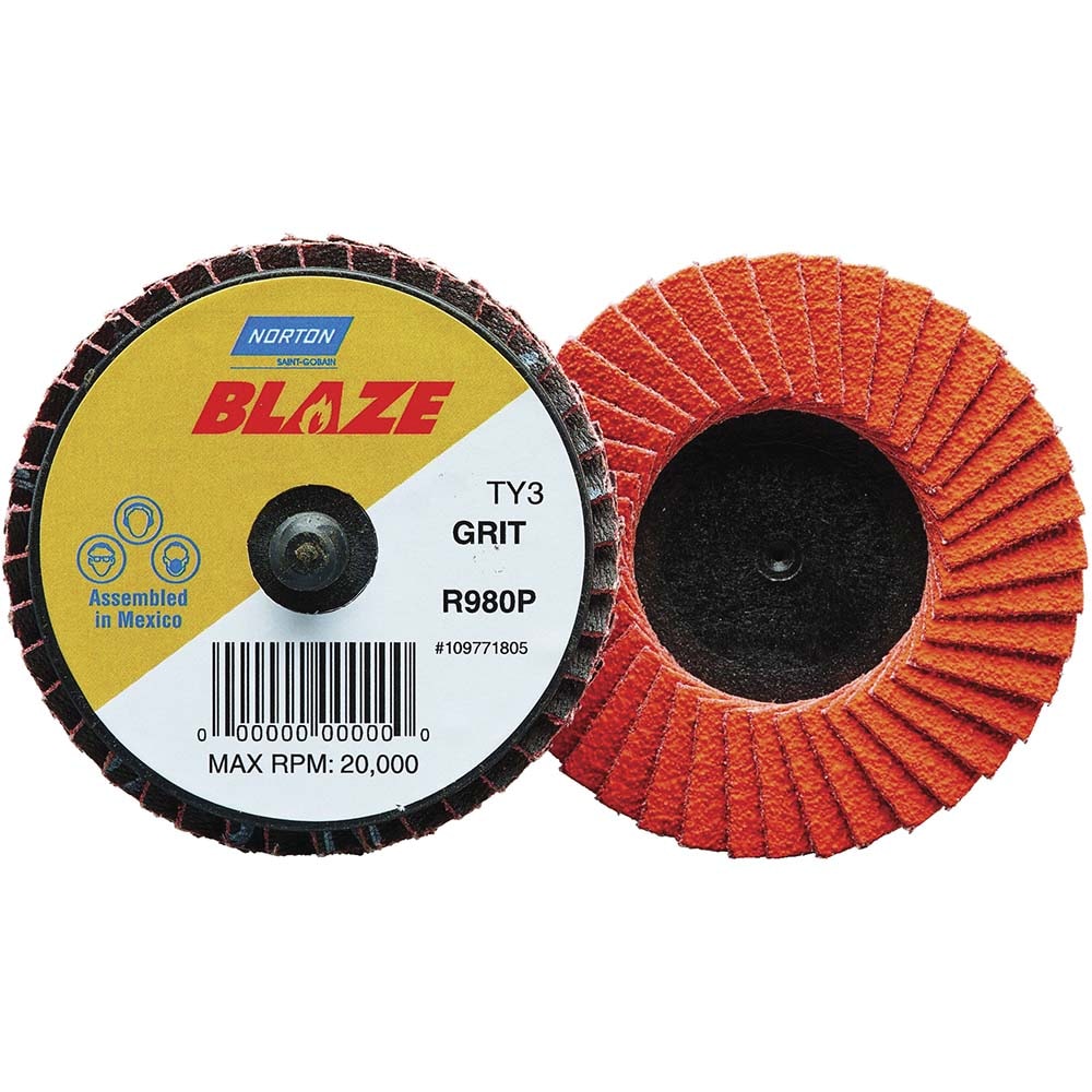 Flap Disc: 2" Dia, 36 Grit, Ceramic Alumina, Flat