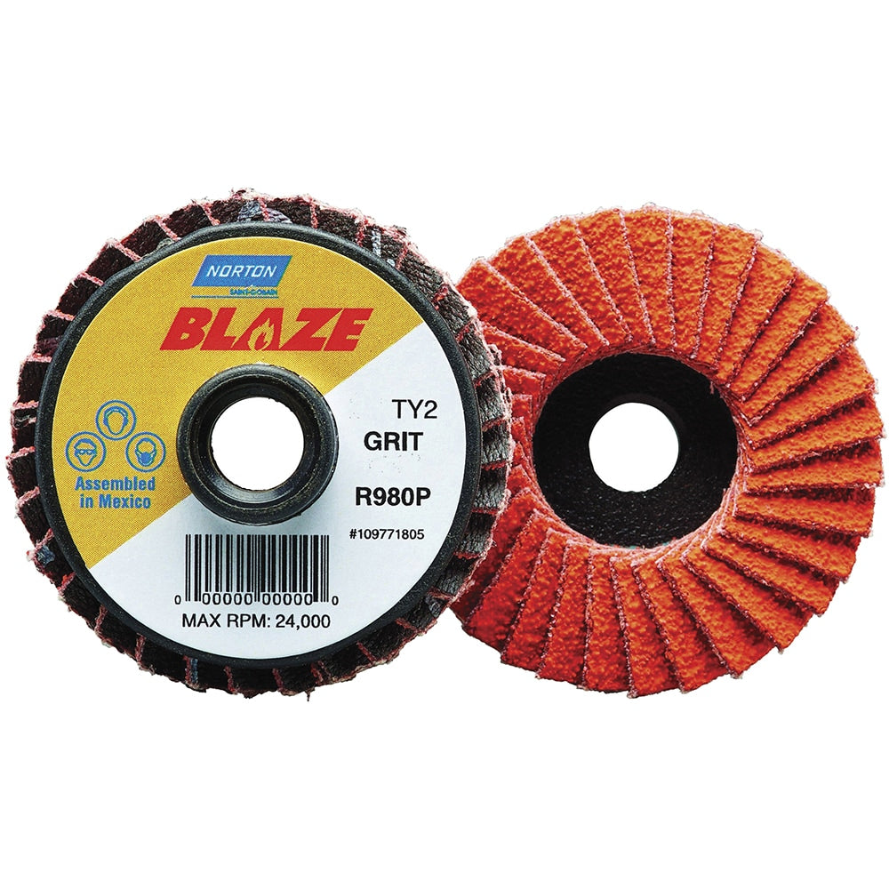 Flap Disc: 3" Dia, 120 Grit, Ceramic Alumina, Flat