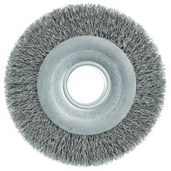 Wheel Brush: 8" Wheel Dia, 1-1/2" Face Width, 0.0200" Wire Dia,  Crimped