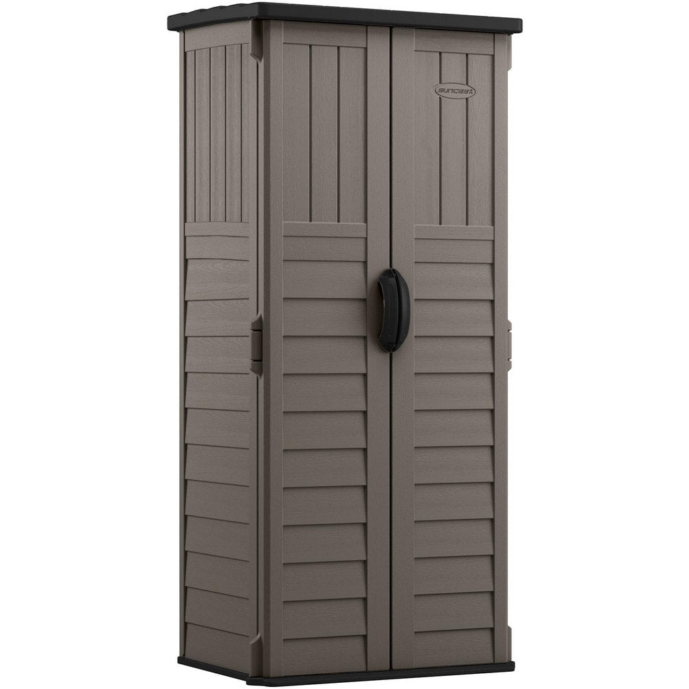 Sheds; Shed Type: Vertical Storage Shed; Overall Width: 32 in; Overall Depth: 25.5 in; Overall Height: 6 ft; Overall Capacity: 22 ft³; Material: Resin; Color: Gray