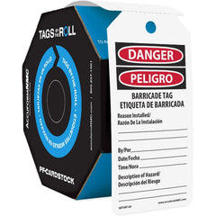 Accident Prevention Tag: Rectangle, 6-1/4" High, Synthetic Paper, "DANGER PELIGRO"