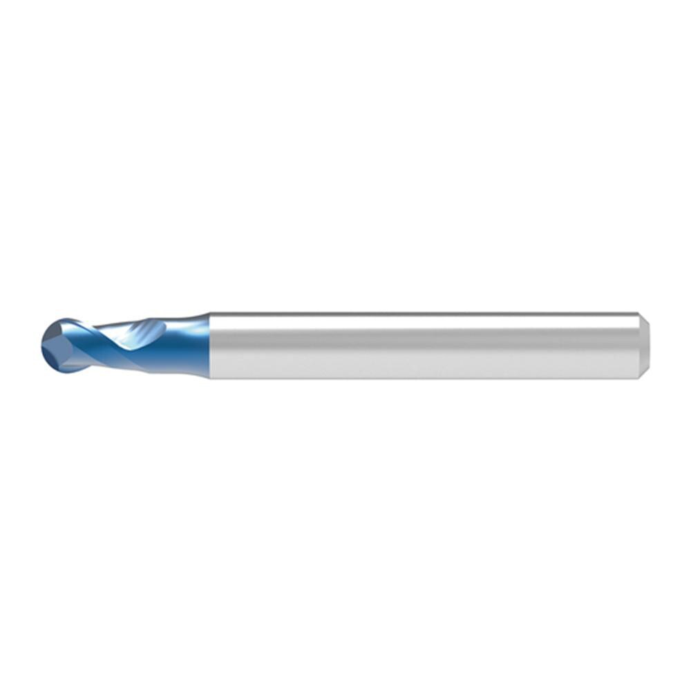 Ball End Mill: 0.40 mm Dia, 1.00 mm LOC, 2 Flute, Solid Carbide