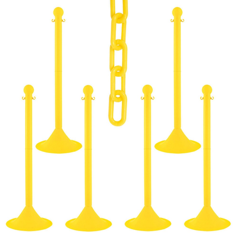 Pedestrian Barrier Kits; Chain Material: Polyethylene; Post Material: HDPE; Surface Pattern: Solid Color; Chain Color: Yellow; Post Color: Yellow; Chain Trade Size: 8; Inside Link Length: 1.32 in; Inside Link Width: 0.47