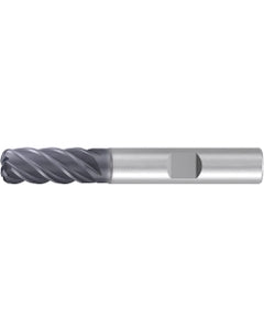 Corner Radius End Mill; 3/4″ Dia. × 1-1/2″ LOC × 3/4″ Shank Dia. × 4″ OAL ; 5 FL ; Carbide ; AlCr ; 0.12″ R
