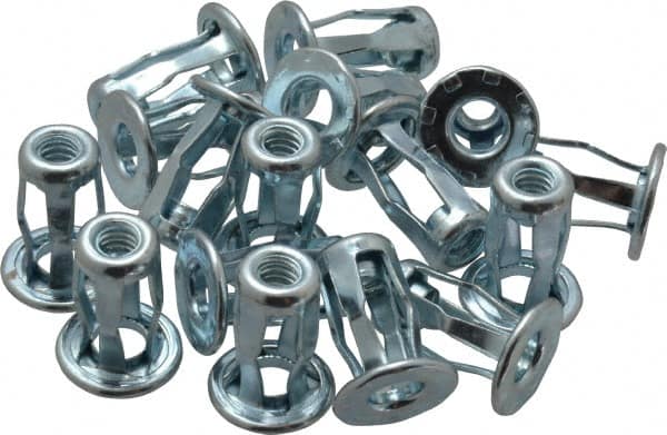 RivetKing - #10-24 UNC Thread, Clear Zinc Plated, Steel, Screwdriver Installed Rivet Nut - 0.075 to 0.12" Grip, 17/32" Flange Diam, 45/64" Long - Exact Tooling