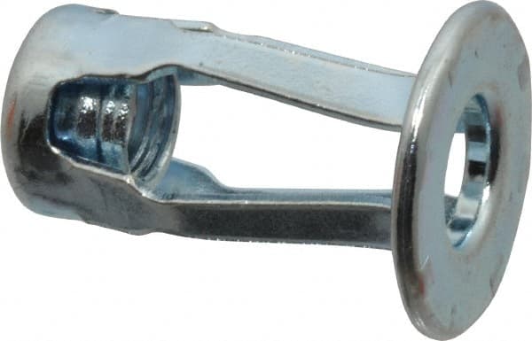 RivetKing - 1/4-20 UNC Thread, Clear Zinc Plated, Steel, Screwdriver Installed Rivet Nut - 1/4 to 0.35" Grip, 5/8" Flange Diam, 29/32" Long - Exact Tooling