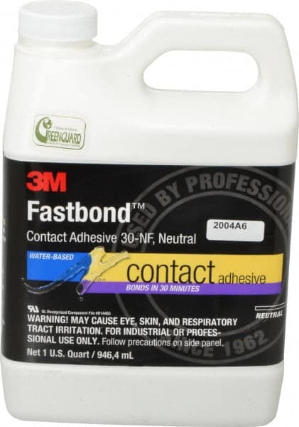 3M - 32 oz Can Natural Contact Adhesive - Series 30NF, 15 to 30 min Working Time, 4 hr Full Cure Time, Bonds to Cardboard, Ceramic, Fabric, Fiberglass, Foam, Glass, Leather, Metal, Plastic, Rubber, Vinyl & Wood - Exact Tooling