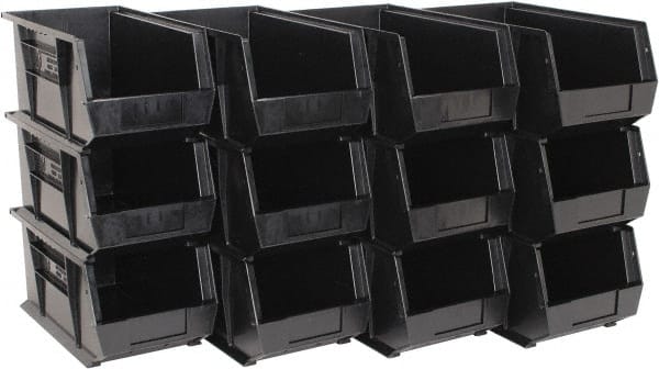 Quantum Storage - 50 Lb. Load Capacity, 14-3/4" Deep, Black Polypropylene Hopper Stacking Bin - 7" High x 8-1/4" Wide x 14-3/4" Long - Exact Tooling