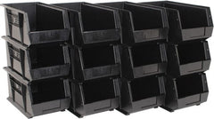 Quantum Storage - 50 Lb. Load Capacity, 14-3/4" Deep, Black Polypropylene Hopper Stacking Bin - 7" High x 8-1/4" Wide x 14-3/4" Long - Exact Tooling