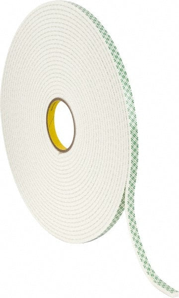 3M - 1/2" x 18 Yd Acrylic Adhesive Double Sided Tape - 1/4" Thick, Off-White, Urethane Foam Liner, Continuous Roll, Series 4004 - Exact Tooling