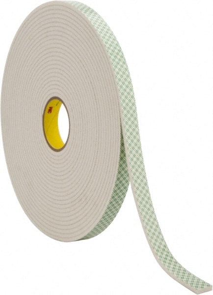 3M - 1" x 18 Yd Acrylic Adhesive Double Sided Tape - 1/4" Thick, Off-White, Urethane Foam Liner, Continuous Roll, Series 4004 - Exact Tooling