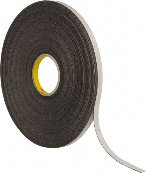 3M - 1/2" x 72 Yd Rubber Adhesive Double Sided Tape - 1/32" Thick, Black, Polyethylene Foam Liner, Continuous Roll, Series 4462B - Exact Tooling