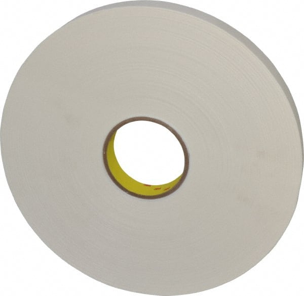 3M - 1" x 72 Yd Rubber Adhesive Double Sided Tape - 1/32" Thick, White, Polyethylene Foam Liner, Continuous Roll, Series 4462W - Exact Tooling