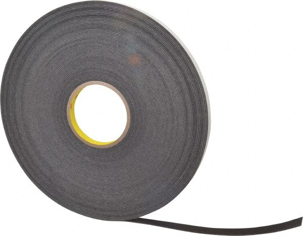 3M - 1/2" x 36 Yd Rubber Adhesive Double Sided Tape - 1/16" Thick, Black, Polyethylene Foam Liner, Continuous Roll, Series 4466B - Exact Tooling
