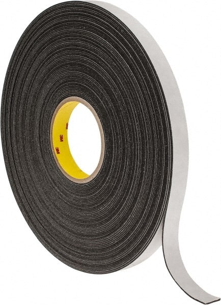 3M - 3/4" x 36 Yd Rubber Adhesive Double Sided Tape - 1/16" Thick, Black, Polyethylene Foam Liner, Continuous Roll, Series 4466B - Exact Tooling