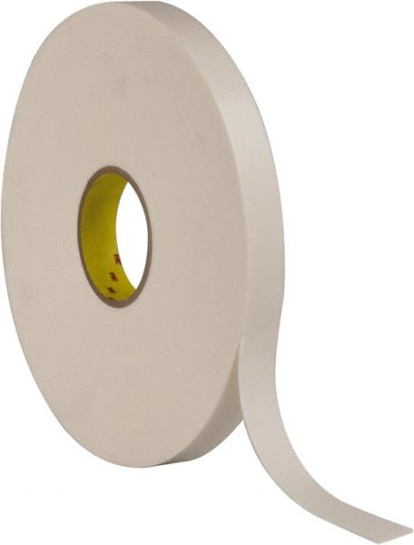 3M - 1" x 36 Yd Rubber Adhesive Double Sided Tape - 1/16" Thick, White, Polyethylene Foam Liner, Continuous Roll, Series 4466W - Exact Tooling