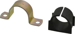 ZSI - 3/4 Pipe, Steel, Zinc Plated Pipe Strap with Cushion - 2 Mounting Holes - Exact Tooling