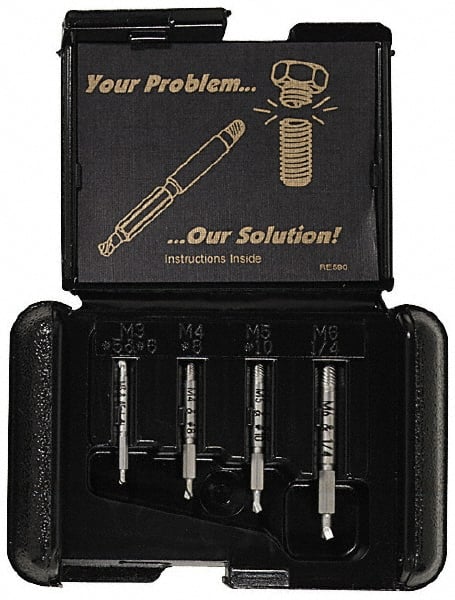 Alden - 4 Piece Screw Extractor/Drill Set - 17/64" Drive, Wooden Box - Exact Tooling