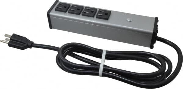 Wiremold - 4 Outlets, 120 Volts, 15 Amps, 6' Cord, Power Outlet Strip - Free Hanging Mount, 5-15 NEMA Configuration, 9-1/4" Strip, cULus Listed - Exact Tooling