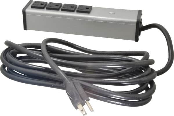 Wiremold - 4 Outlets, 120 Volts, 15 Amps, 15' Cord, Power Outlet Strip - Free Hanging Mount, 5-15 NEMA Configuration, 9-1/4" Strip, cULus Listed - Exact Tooling