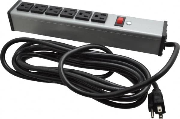 Wiremold - 6 Outlets, 120 Volts, 15 Amps, 15' Cord, Power Outlet Strip - Free Hanging Mount, 5-15 NEMA Configuration, 12-1/4" Strip, cULus Listed - Exact Tooling
