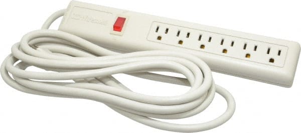 Wiremold - 6 Outlets, 120 Volts, 15 Amps, 15' Cord, Power Outlet Strip - Free Hanging, Keyhole Mount, 5-15 NEMA Configuration, 12" Strip, cULus Listed - Exact Tooling