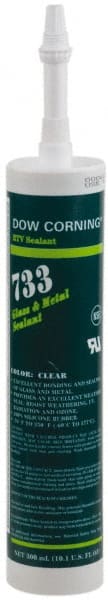 Dow Corning - 10.1 oz Cartridge Clear RTV Silicone Joint Sealant - Food Safe, -70 to 350°F Operating Temp, 15 min Tack Free Dry Time, 24 hr Full Cure Time, Series 733 - Exact Tooling