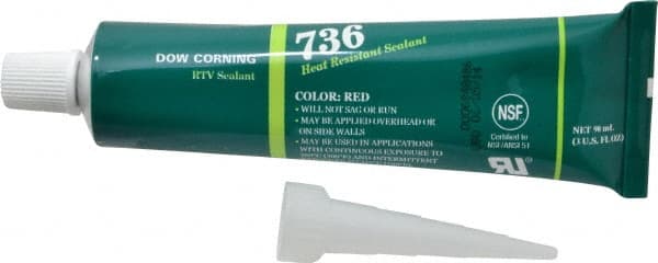 Dow Corning - 3 oz Tube Red RTV Silicone Joint Sealant - -85 to 500°F Operating Temp, 17 min Tack Free Dry Time, 24 hr Full Cure Time, Series 736 - Exact Tooling