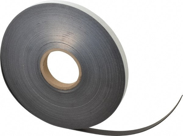 Mag-Mate - 100' Long x 3/4" Wide x 1/16" Thick Flexible Magnetic Strip - 10 Lb Max Pull Force, 5 Linear Ft/Lb Magnetic Pull Force, Adhesive Back - Exact Tooling