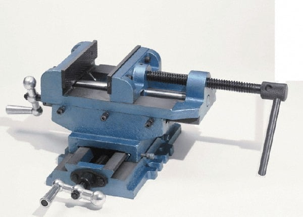 Palmgren - 6" Jaw Opening Capacity x 2" Throat Depth, Horizontal Drill Press Vise - 8" Wide Jaw, Cross Slide Base, Standard Speed, 8" OAL x 7-1/4" Overall Height - Exact Tooling