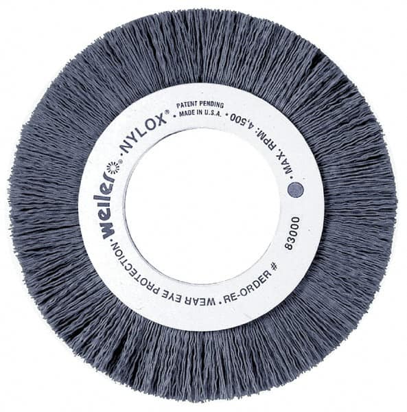 Weiler - 4" OD, 5/8" Arbor Hole, Nylon Wheel Brush - 5/8" Face Width, 1" Trim Length, 0.022" Filament Diam, 6,000 RPM - Exact Tooling