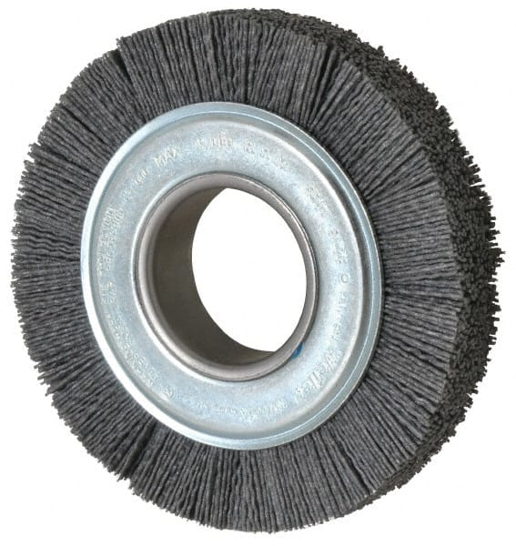Weiler - 6" OD, 2" Arbor Hole, Crimped Nylon Wheel Brush - 1" Face Width, 1-1/4" Trim Length, 0.04" Filament Diam, 3,600 RPM - Exact Tooling