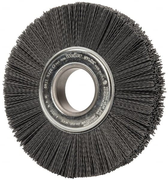 Weiler - 8" OD, 2" Arbor Hole, Crimped Nylon Wheel Brush - 1" Face Width, 2-1/4" Trim Length, 0.04" Filament Diam, 3,600 RPM - Exact Tooling
