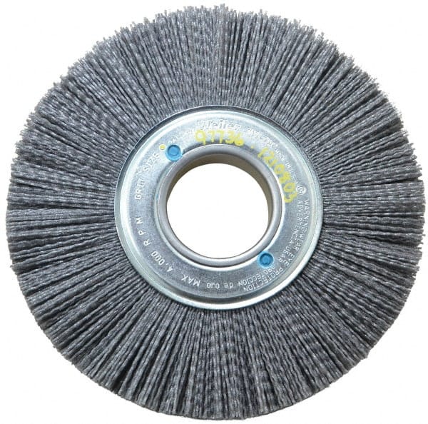 Weiler - 8" OD, 2" Arbor Hole, Crimped Nylon Wheel Brush - 1" Face Width, 2-1/4" Trim Length, 0.04" Filament Diam, 3,600 RPM - Exact Tooling