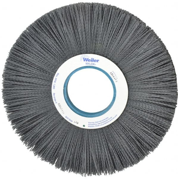 Weiler - 12" OD, 3-1/4" Arbor Hole, Crimped Nylon Wheel Brush - 1" Face Width, 3-5/16" Trim Length, 0.04" Filament Diam, 1,800 RPM - Exact Tooling
