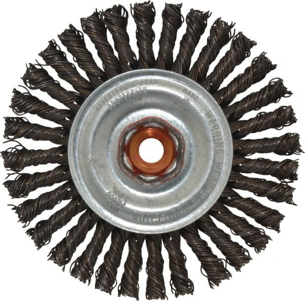 Anderson - 4" OD, M10x1.50 Arbor Hole, Knotted Steel Wheel Brush - 1/4" Face Width, 7/8" Trim Length, 0.02" Filament Diam, 20,000 RPM - Exact Tooling