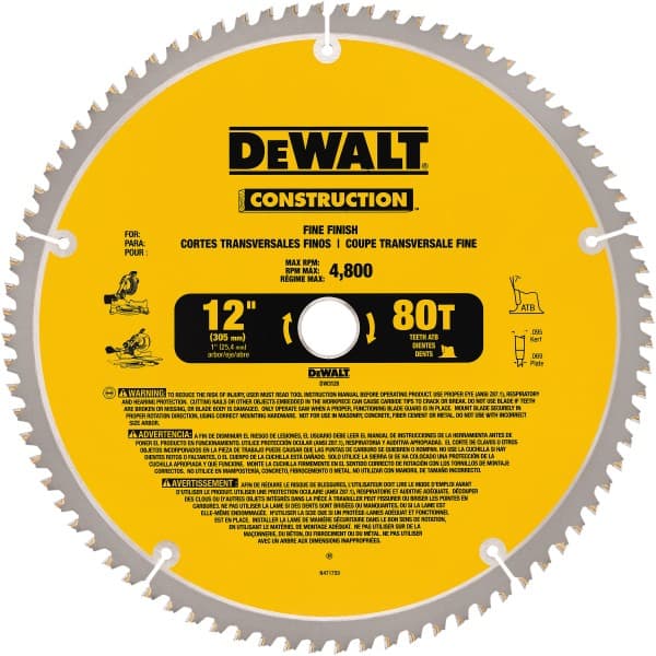 DeWALT - 12" Diam, 1" Arbor Hole Diam, 80 Tooth Wet & Dry Cut Saw Blade - Carbide-Tipped, General Purpose Action, Standard Round Arbor - Exact Tooling