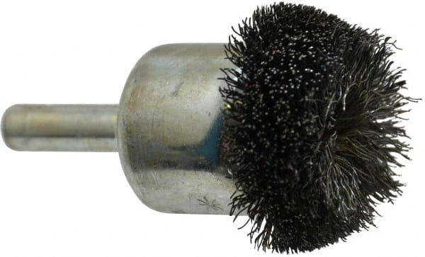 Anderson - 1-1/4" Brush Diam, Crimped, Flared End Brush - 1/4" Diam Shank, 20,000 Max RPM - Exact Tooling